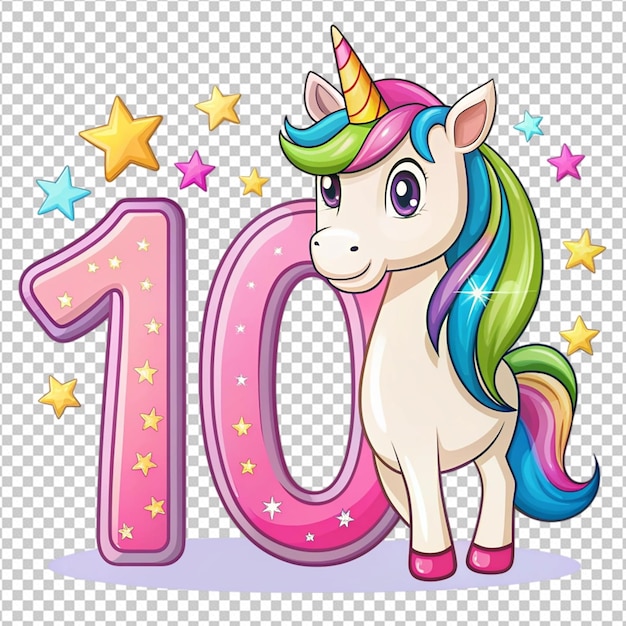 PSD number ten unicorn vector on white background