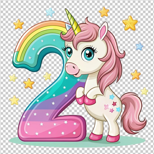 PSD number two unicorn vector on white background