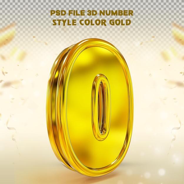 Number zero 3D render collection with color gold