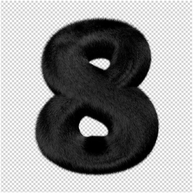 Numbers are made from black mink fur. 3d number 8