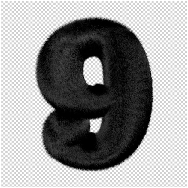 Numbers are made from black mink fur. 3d number 9