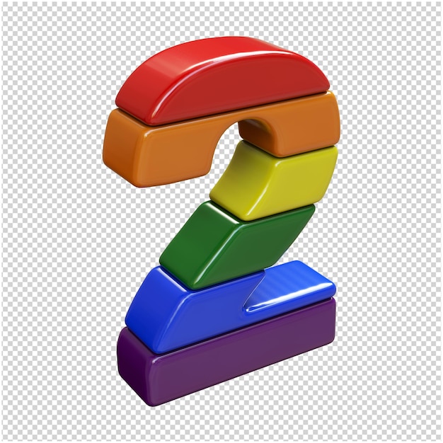 The numbers from the colors of the LGBT flag are turned to the right. 3d number 2