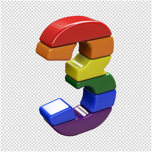 The numbers from the colors of the LGBT flag are turned to the right. 3d number 3