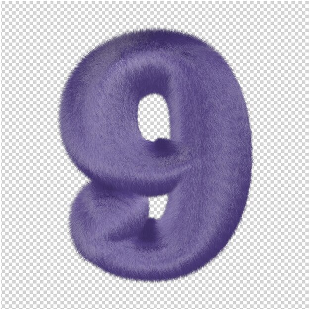 Numbers made from purple fur. 3d number 9