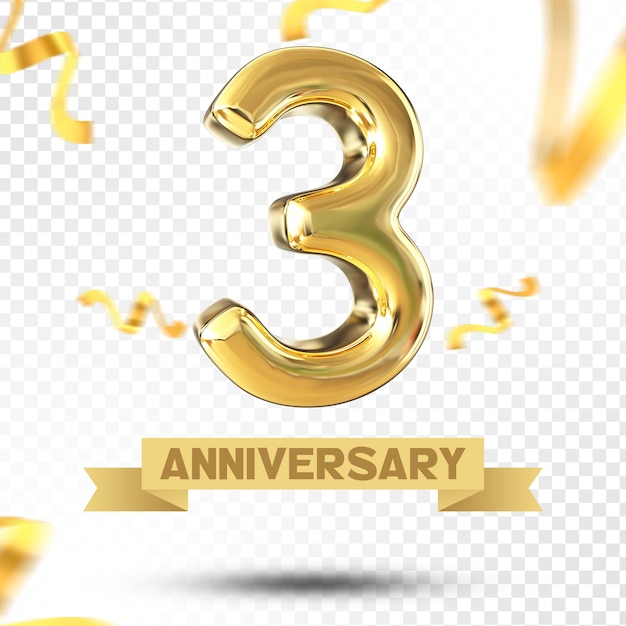 PSD numer 3 years gold anniversary 3d template