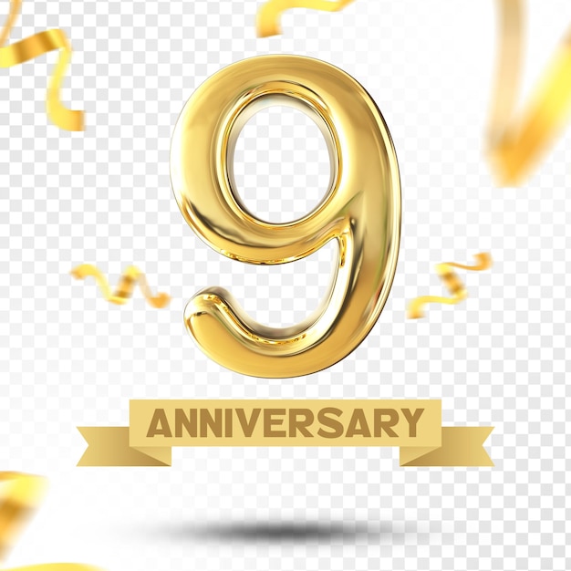 Numer 9 Years Gold Anniversary 3D Template