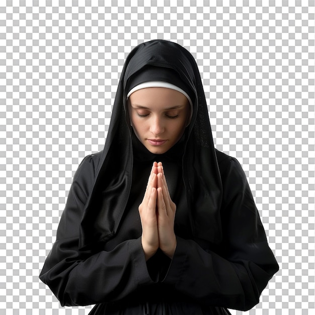 PSD nun praying isolated on transparent