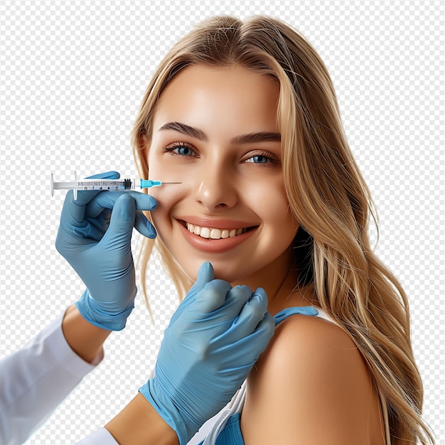 PSD nurse injecting a smiling girl on isolated transparent background