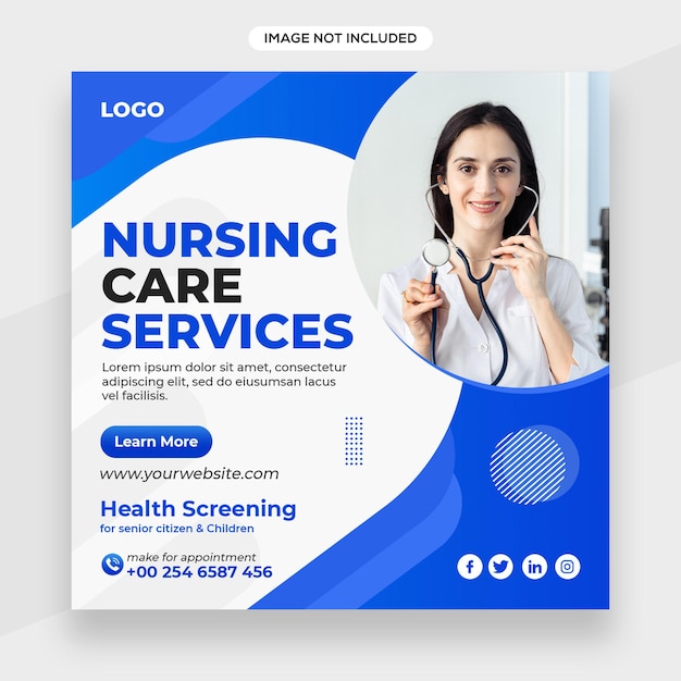 Nurse related social media post banner or square flyer template or facebook cover template