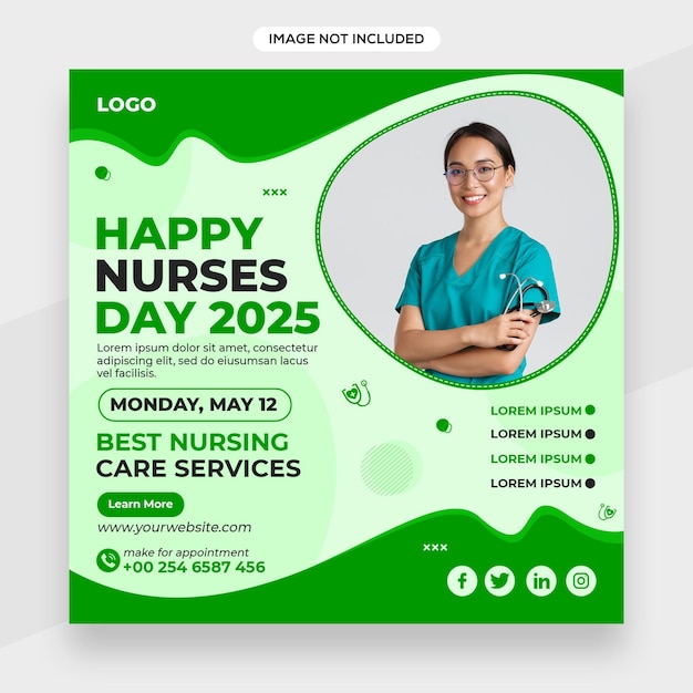 Nurse related social media post banner or square flyer template or facebook cover template