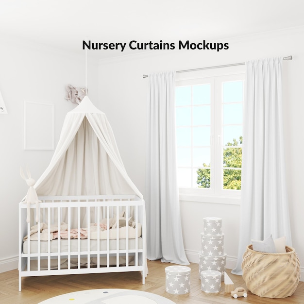 Nursery Textile Long Curtains Mockup Set