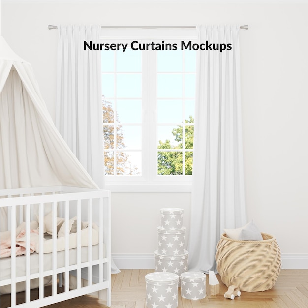 Nursery Textile Long Curtains Mockup Set