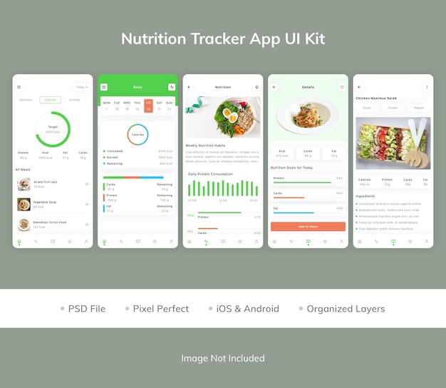 PSD nutrition tracker app ui kit