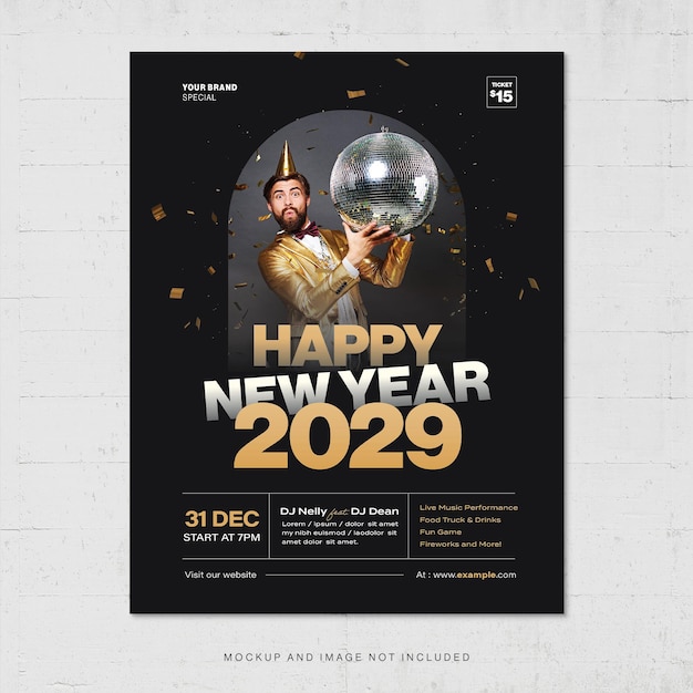 PSD nye party new year flyer template modern elegant bar restaurant v1 in photoshop psd