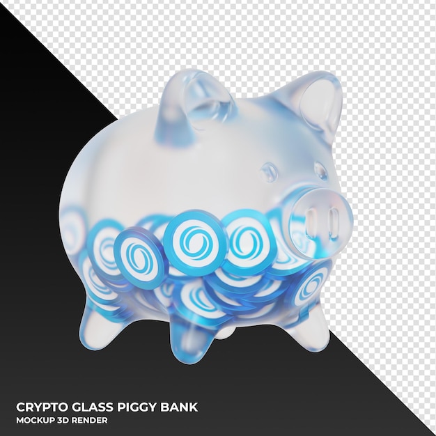 Oasis Network ROSE glass piggy bank with crypto coins 3d illustration