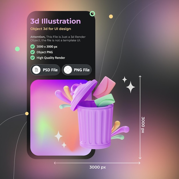 Object Element UI Trash With letter 3d illustration