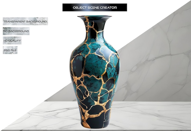 PSD object scene creator blue and green vase kintsugi with a black and gold design