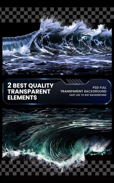 PSD ocean wave isolated on 16k hdr realis on transparent background