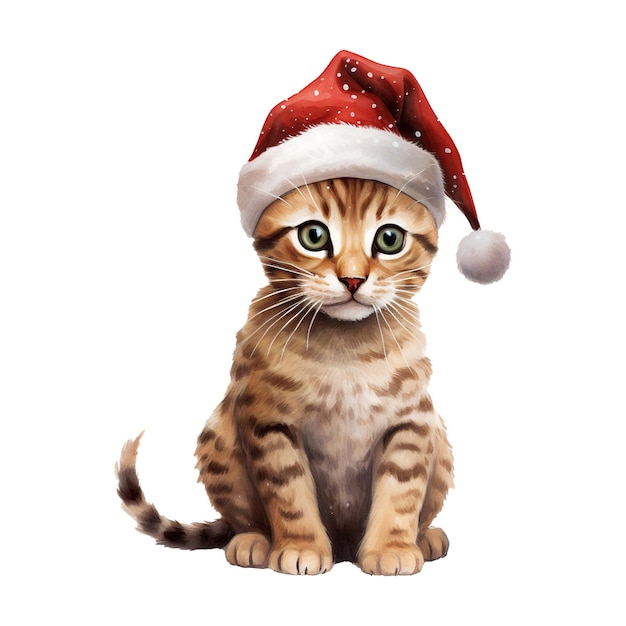 Ocicat wearing a santa hat