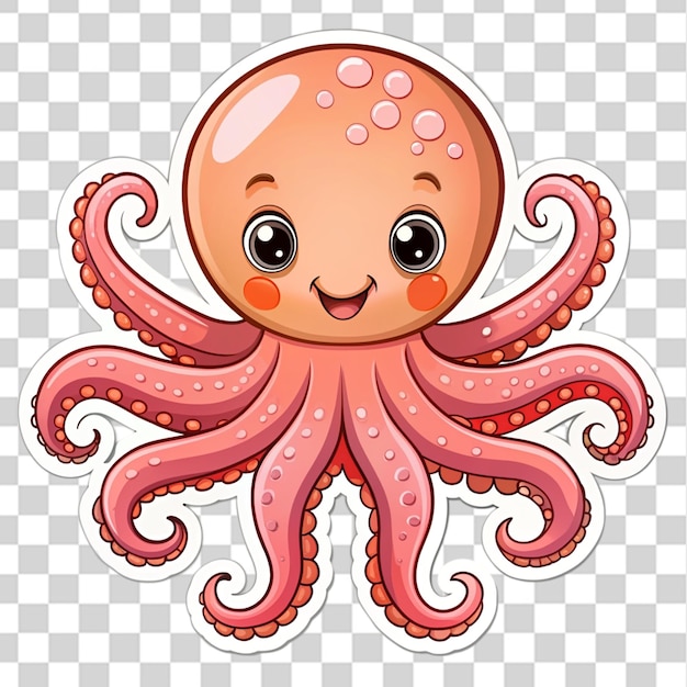 PSD octopus sticker for baby isolated on transparent background