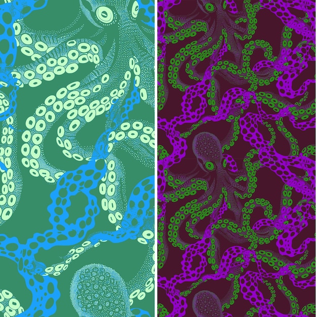 Octopus With Coral Silhouette Intertwined in a Complex Patte Nature Pattern Vector Designs