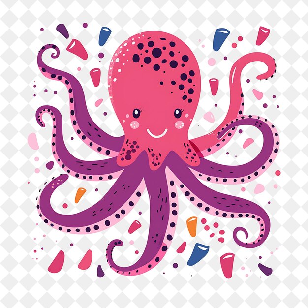 PSD an octopus with a pink face and other colorful objects