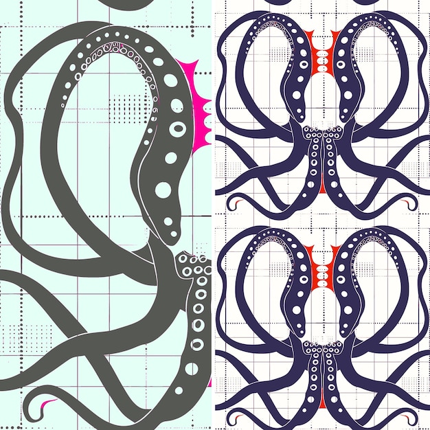 PSD octopus with tentacle silhouette line art minimal graphic de nature pattern vector designs