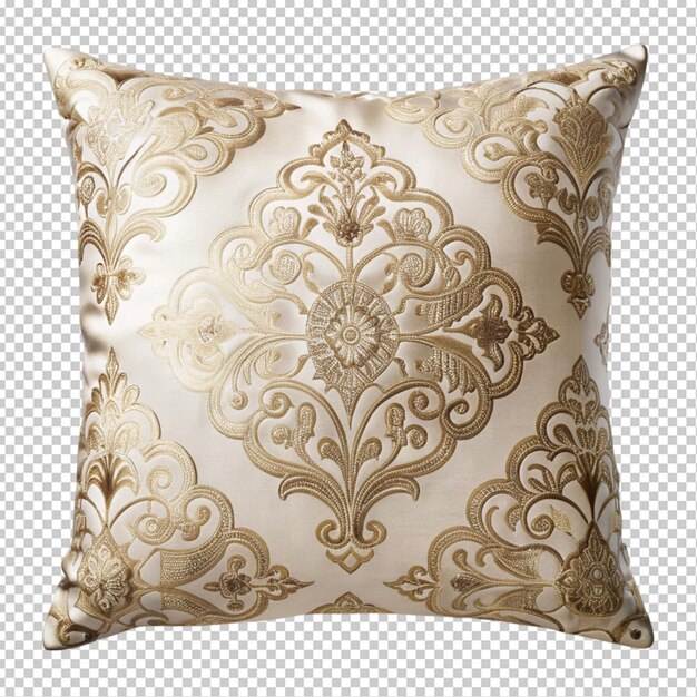 PSD off white ornate silk throw pillow transparent background