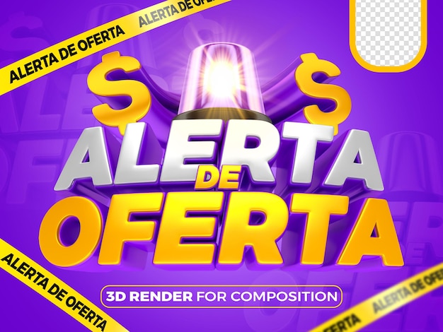 PSD offer alert for brazilian 3d purple and yellow portuguese composition