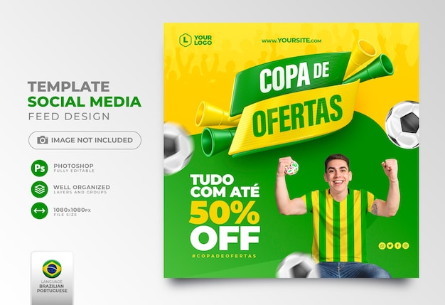 Offer cup post social media in 3d render for Brazil marketing campaign in Portuguese