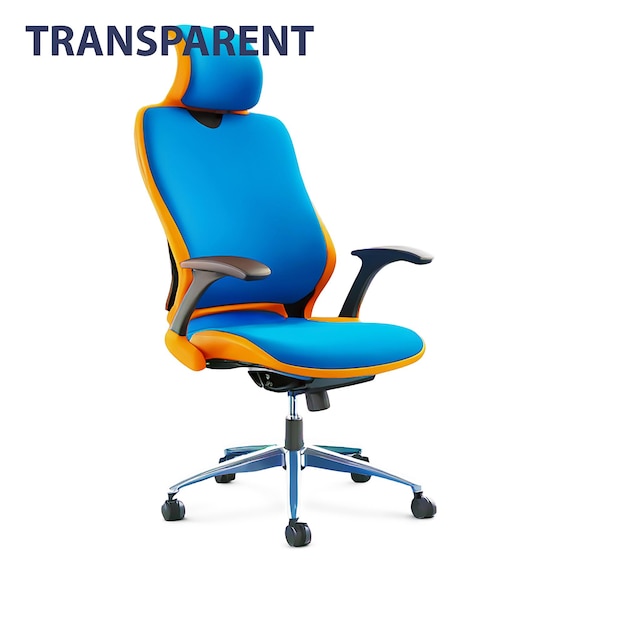 PSD an office chair with a blue back that says transom on it