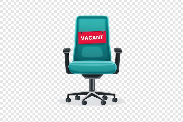 PSD office chair with a vacant sign isolated on a transparent background