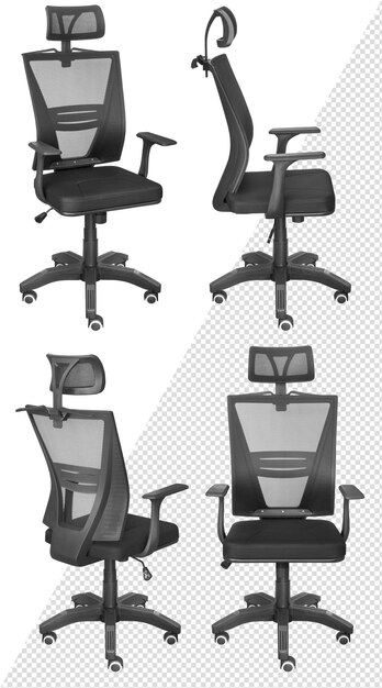 Office computer chair, with a mesh back. Isolated from the background. View from different sides