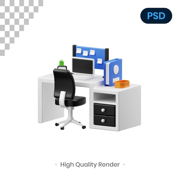 Office Desk 3D Render Illustration Premium Psd