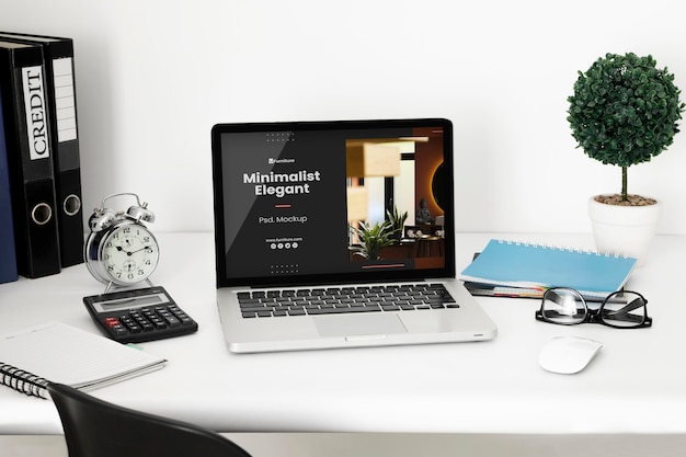 Office desk mock-up with laptop device