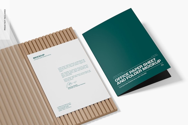 Office Paper Sheet and Folder Mockup, Perspective