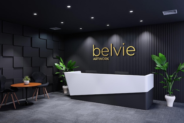 Office reception 3d logo mockup