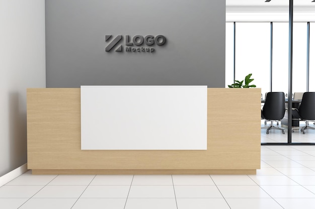 Office Reception Desk Mockup front view interior design