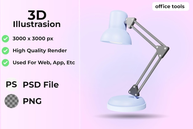 PSD office supplies icon 3d illustration, work lamp