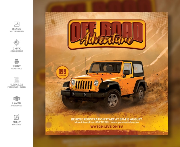 Offroad adventure flyer poster and social media post design template