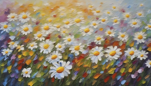 Oil painting of a wildflower field in impasto style