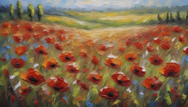 PSD oil painting of a wildflower field in impasto style