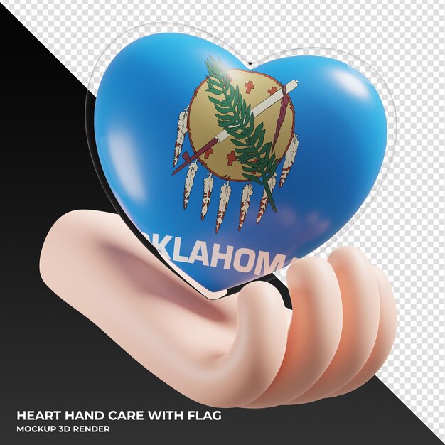 Oklahoma flag with heart hand care realistic 3d textured