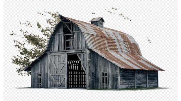 PSD an old barn with a barn on the front and the door open