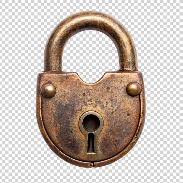 PSD old bronze lock top view isolated on transparent background