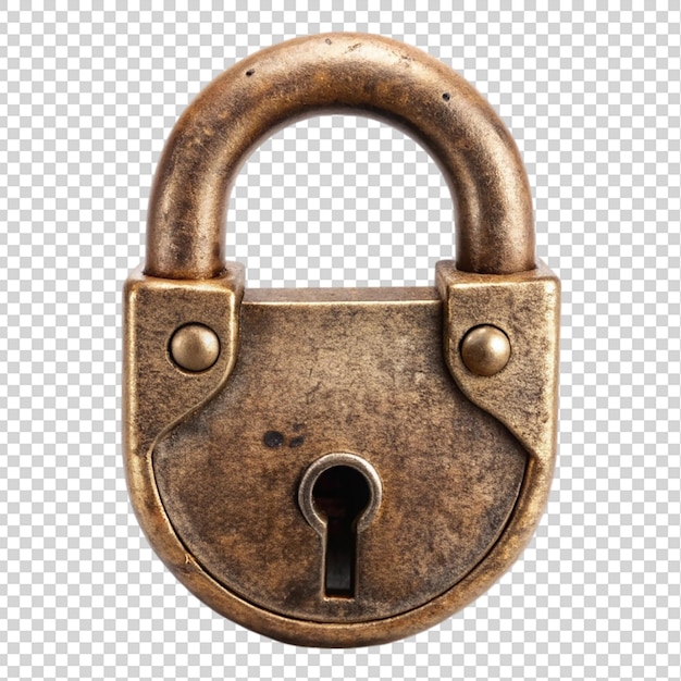 PSD old bronze lock top view isolated on transparent background