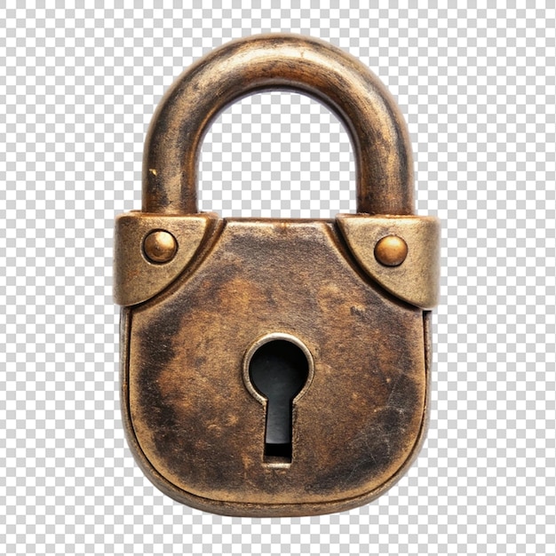 PSD old bronze lock top view isolated on transparent background