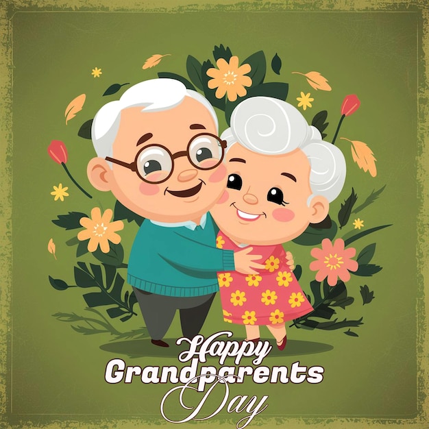 PSD an old couple is standing in a field with flowers and a happy grandparents picture