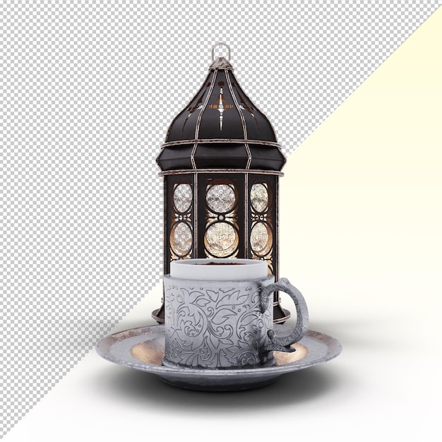 Old Eid Ramadan lantern with turkish coffee