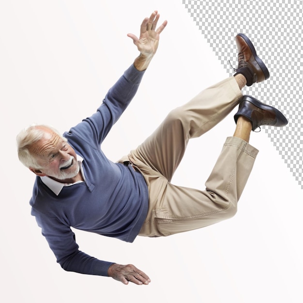 PSD old man falling back senior slip on transparent background